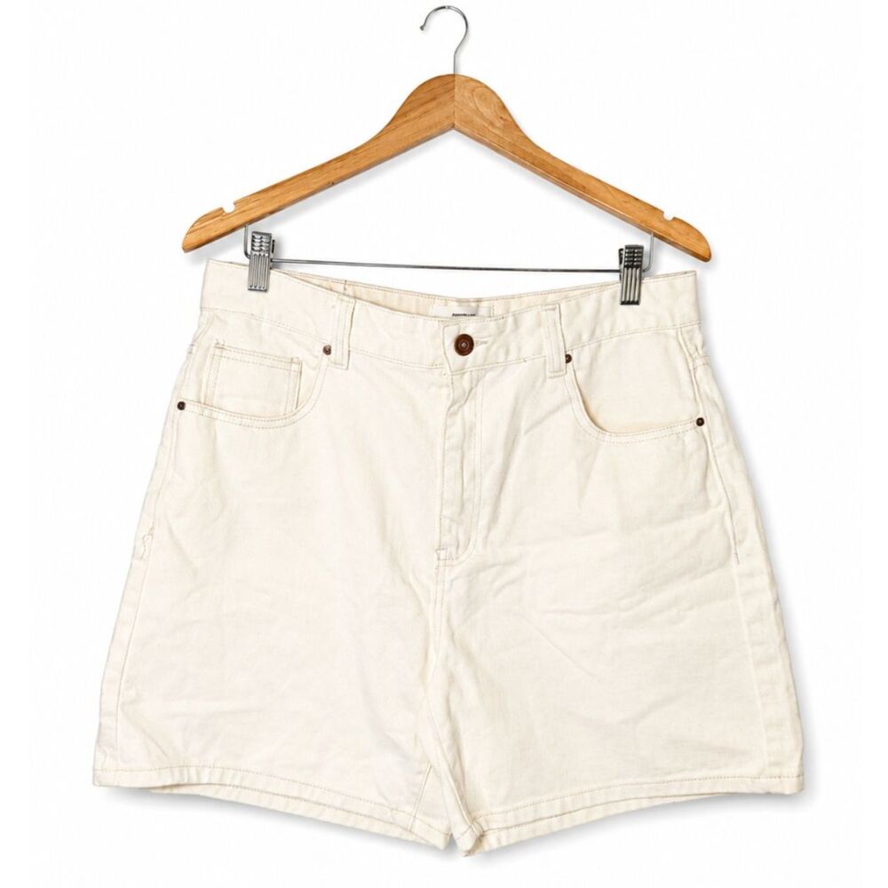 Cotton On Dad Denim Shorts Cream Ecru High Rise Relaxed Fit Size 10